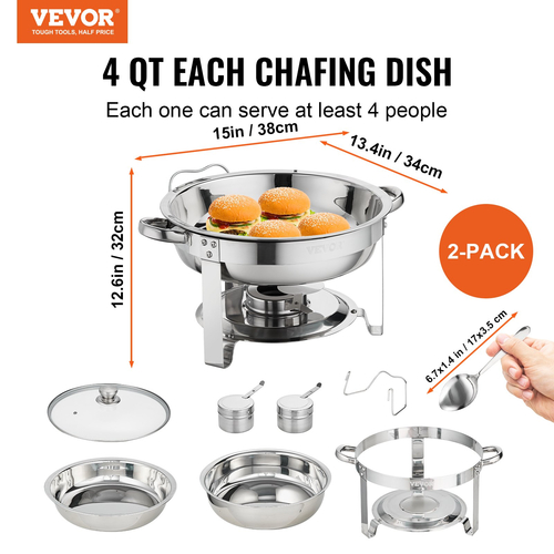 VEVOR 2-pack Στρογγυλό σετ πιάτων με γυάλινο καπάκι πλήρους μεγέθους 4 Qt