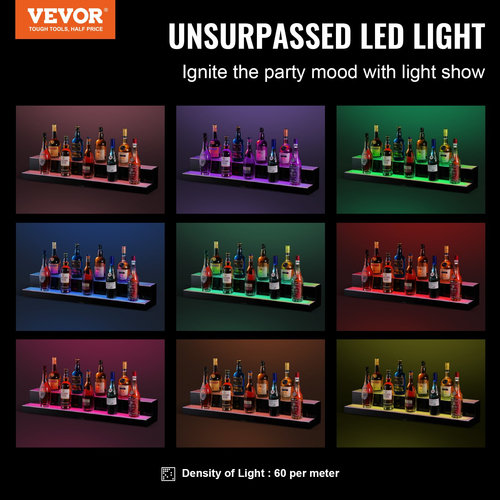 VEVOR LED Lighted Liquor Bottle Display Bar Shelf RF &amp; App Control 40&quot; 2-step