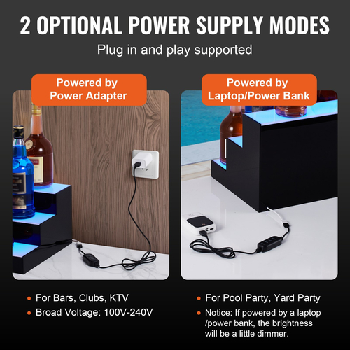 VEVOR LED Lighted Liquor Bottle Display Bar Shelf RF &amp; App Control 24&quot; 3-step