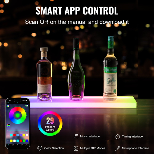 VEVOR Επιτοίχια οθόνη LED Lighted Liquor Bottle Ralf Home Bar 24&quot; 1-Step