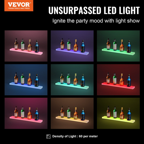 VEVOR Επίτοιχη οθόνη LED Φωτιζόμενη φιάλη ποτού Ράφι Home Bar 30&quot; 1-Step
