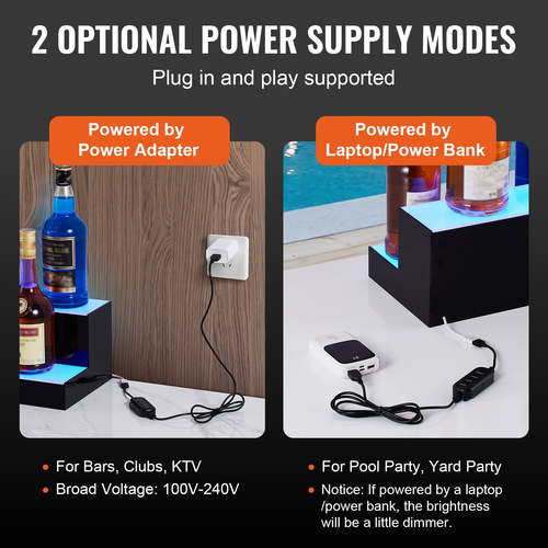 VEVOR LED Lighted Liquor Bottle Display Bar Shelf RF &amp; App Control 24&quot; 2-step