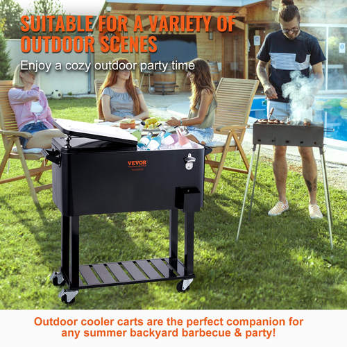 VEVOR Rolling Ice Chest Cooler Cart 80 Quart, Φορητό Bar Drink Cooler, Beverage Bar Stand Up Cooler με ρόδες, ανοιχτήρι μπουκαλιών, λαβές για βεράντα, πίσω αυλή, πάρτι και πισίνα, μαύρο, FDA