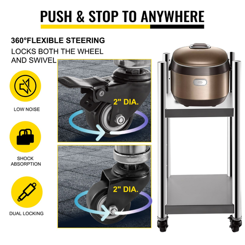 Βάση VEVOR Rice Warmer Stand 14\&quot; x 14\&quot; Βάση εξοπλισμού εστιατορίου Από ανοξείδωτο χάλυβα Θερμότερη βάση για σούσι με δύο κάτω ράφι Εμπορική βάση εξοπλισμού κουζίνας Βάση θερμότητας ρυζιού Εμπορική με ρόδες και δύο φρένα