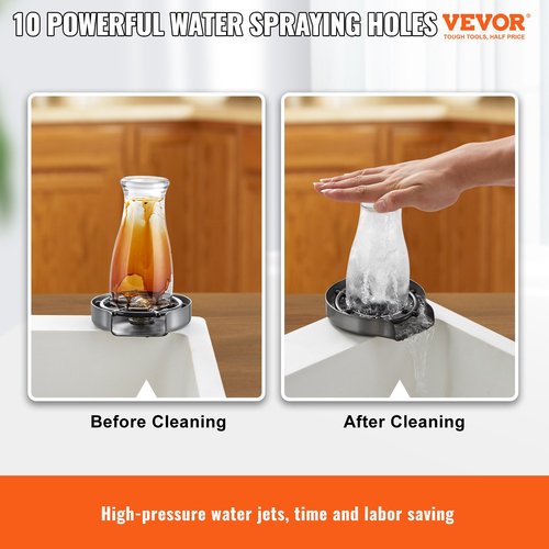 VEVOR Glass Rinser, 10 Powerful Spraying Jets 360° Rotating Cup Rinser for Ninner, 304 Inox Faucet Faucet Washer with ABS Cup Holiday for Baby Bottle, Glass Cup, Wine Glass (Ασημί γκρι βάση)