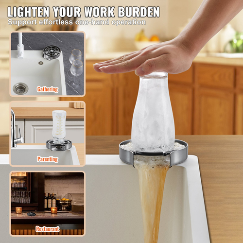 VEVOR Glass Rinser, 10 Powerful Spraying Jets 360° Rotating Cup Rinser for Ninner, 304 Inox Faucet Faucet Washer with ABS Cup Holiday for Baby Bottle, Glass Cup, Wine Glass (Ασημί γκρι βάση)