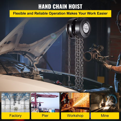 VEVOR Hand Chain Hoist, 2200 lbs /1 Ton Chain Block, 10ft/3m Lift Manual Hand Chain Block, Manual Hoist with Industrial-Grade Construction for Lifting Good in Transport &amp; Workshop Black