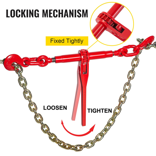 VEVOR 9215LBS 3/8&quot; – 1/2&quot; Ratchet Binders 9.215 LBS Ασφαλές φορτίο εργασίας, γάντζοι G70 και ρυθμιζόμενο μήκος, για αλυσίδες βαθμού 70-80, δέσιμο, έλξη, ρυμούλκηση, 2-συσκευασία, κόκκινο
