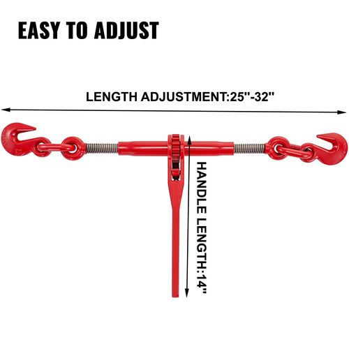 VEVOR 9215LBS 3/8&quot; – 1/2&quot; Ratchet Binders 9.215 LBS Ασφαλές φορτίο εργασίας, γάντζοι G70 και ρυθμιζόμενο μήκος, για αλυσίδες βαθμού 70-80, δέσιμο, έλξη, ρυμούλκηση, 2-συσκευασία, κόκκινο