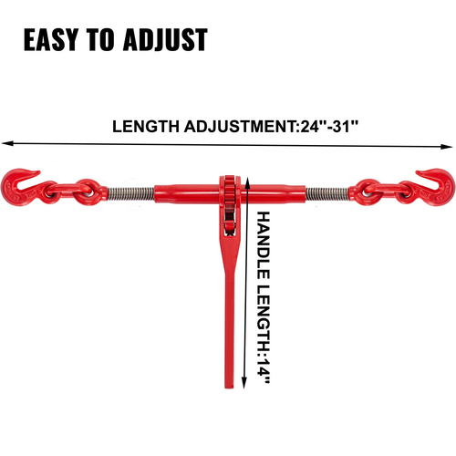 VEVOR Chain Binder 5/16-3/8, Ratchet Load Binder 6600lbs Capacity, Ratchet Lever Binder with G70 Hooks, Ρυθμιζόμενο μήκος, Ratchet Chain Binder για δεσίματα, έλξη, ρυμούλκηση, κόκκινο