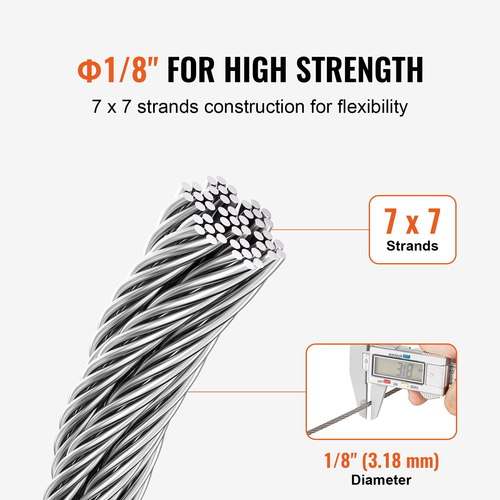 Καλώδιο από ανοξείδωτο χάλυβα VEVOR T316 1/8&quot; 7x7 Συρματόσχοινο 1000 ποδών Κάγκελα καλωδίων