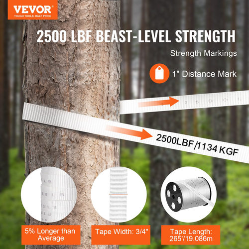VEVOR Πολυεστερική ταινία έλξης, 3/4&quot; x 265&#039; Mule Tape Επίπεδο σχοινί, 2500 lbf εφελκυστική ικανότητα, τυπωμένη ταινία έλξης καλωδίου με πλέγμα για συσκευασία, κηπουρική, επαγγελματικά ηλεκτρικά, εργασίες αγωγών, λευκό
