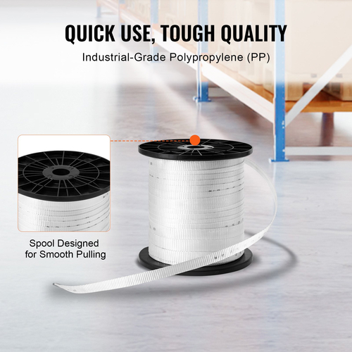 VEVOR Πολυεστερική ταινία έλξης, 3/4&quot; x 318&#039; Mule Tape Επίπεδο σχοινί, 2500 lbf εφελκυστική ικανότητα, τυπωμένη ταινία έλξης καλωδίου με πλέγμα για συσκευασία, κηπουρική, εμπορικά ηλεκτρικά είδη, εργασίες αγωγών, λευκό