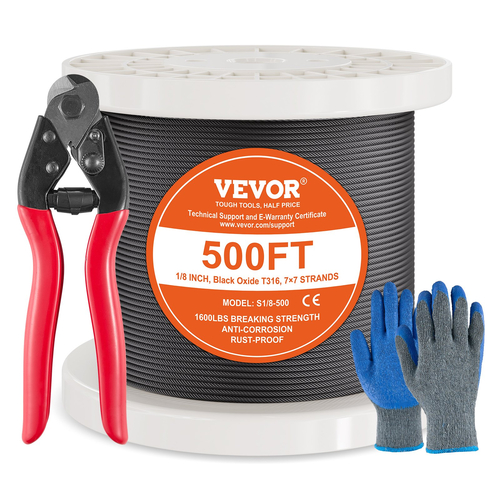 VEVOR T316 Καλώδιο από ανοξείδωτο χάλυβα 1/8&quot; 7x7 Ατσάλινο Συρματόσχοινο 500 πόδια Κάγκελα καλωδίων