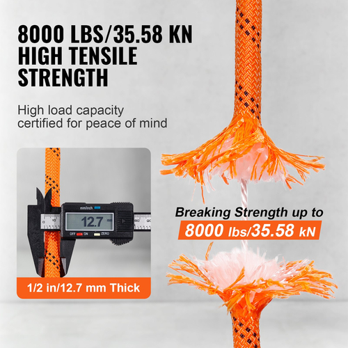 VEVOR Arborist Tree Climbing Rope Double Braid Polyester 1/2&quot; x 120&#039; 48-Strand