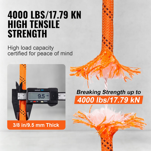 VEVOR Arborist Tree Climbing Rope Double Braid Polyester 3/8&quot; x 120&#039; 48-Strand