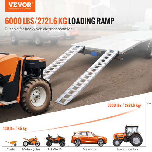 VEVOR 94&quot; x 15&quot; Ράμπες αλουμινίου 6000 LBS Χωρητικότητα ράμπες φόρτωσης 2 τμχ