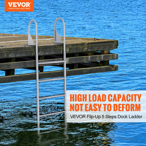 Σκάλα VEVOR Dock, Flip-Up 5 σκαλοπάτια, χωρητικότητα φόρτωσης 350 lbs, σκάλα Pontoon σκάφους από κράμα αλουμινίου με πλατύ σκαλοπάτι 2&#039;&#039; &amp; αντιολισθητικό ελαστικό χαλάκι, εύκολη εγκατάσταση για επιβίβαση σε πλοίο/λίμνη/πισίνα/θαλάσσιο