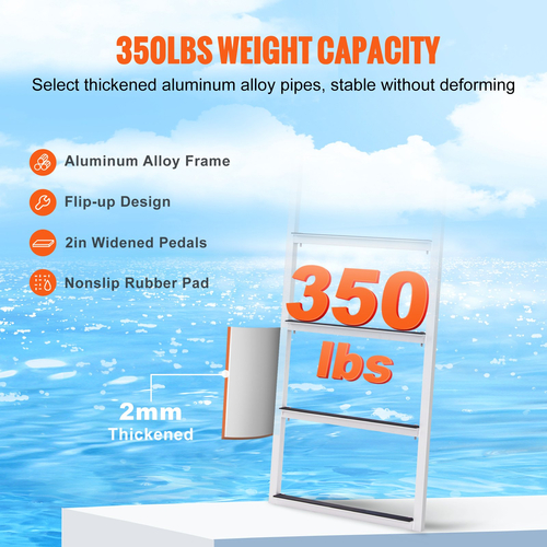 Σκάλα VEVOR Dock, Flip-Up 5 σκαλοπάτια, χωρητικότητα φόρτωσης 350 lbs, σκάλα Pontoon σκάφους από κράμα αλουμινίου με πλατύ σκαλοπάτι 2&#039;&#039; &amp; αντιολισθητικό ελαστικό χαλάκι, εύκολη εγκατάσταση για επιβίβαση σε πλοίο/λίμνη/πισίνα/θαλάσσιο