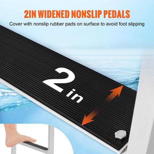 Σκάλα VEVOR Dock, Flip-Up 3 σκαλοπάτια, χωρητικότητα φόρτωσης 350 lbs, σκάλα σκάφους Pontoon από κράμα αλουμινίου με φαρδύ σκαλοπάτι 2&#039;&#039; &amp; αντιολισθητικό ελαστικό χαλάκι, εύκολη εγκατάσταση για επιβίβαση σε πλοίο/λίμνη/πισίνα/θαλάσσιο