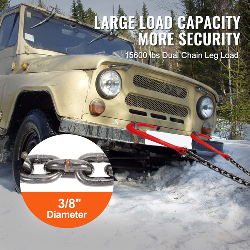 VEVOR 3/8&quot; x 3&#039; G80 Αλυσίδα ρυμούλκησης J Hook V-Chain Bridle Grab Hook Wrecker 15600 lbs