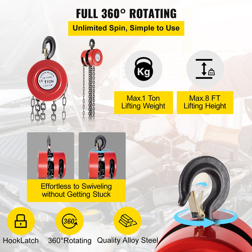 VEVOR Chain Hoist Chain Block 1 Ton Χωρητικότητα 8 πόδια Ανύψωσης Χάλυβας Κατασκευή κόκκινο