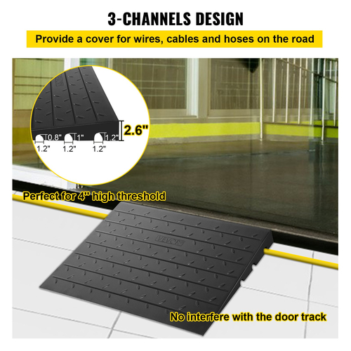 VEVOR Rubber Threshold Ramp, 2,6\&quot; Ράμπα ράμπας ανόδου, Κάλυμμα καλωδίου 3 καναλιών Rubber Solid Threshold Ramp, Καουτσούκ γωνιακή ράμπα εισόδου 2202 Lbs Χωρητικότητα φορτίου για αναπηρικό αμαξίδιο και σκούτερ