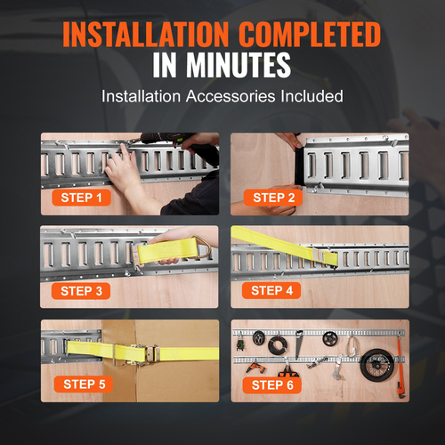 VEVOR E Track Tie-Down Rail Kit, 34PCS 5FT E-Tracks Set Περιλαμβάνει 8 χαλύβδινες ράγες &amp; 2 μονή υποδοχή &amp; 8 O rings &amp; 8 Tie-Off με D-Ring &amp; 8 End Caps, Αξεσουάρ ασφάλισης για φορτίο, μοτοσικλέτες και Ποδήλατα