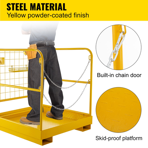 VEVOR 36Inch X 36Inch Forklift Work Platform Forklift Safety Cage 1102Lbs/500Kg Χωρητικότητα Σταθερότητα Εναέριο φράχτη Ασφαλής Αντισκουριά Αντιολισθητικός εσωτερικός χώρος εξωτερικού χώρου