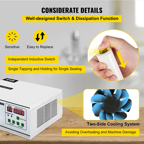 VEVOR Portable Induction Heat Sealer Machine Ηλεκτρομαγνητική μηχανή σφράγισης 20-100mm 500A Bottle Cap Sealer Sealer Foil Foil Diameter