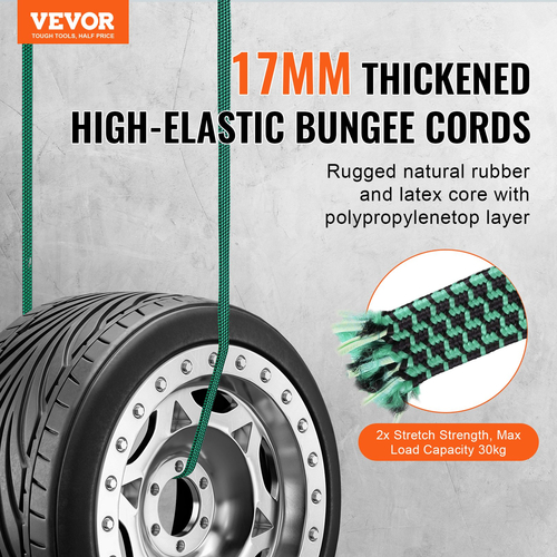 VEVOR 32 Pcs Flat Bungee Cord Set 17 mm Heavy Duty Bungee Ιμάντες με J-Hokks