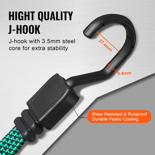 VEVOR 32 Pcs Flat Bungee Cord Set 17 mm Heavy Duty Bungee Ιμάντες με J-Hokks