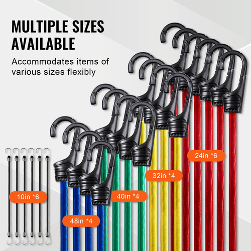 VEVOR 32 τμχ Σετ κορδόνια bungee 8 mm Ιμάντες βαρέως τύπου bungee με ατσάλινους γάντζους A3