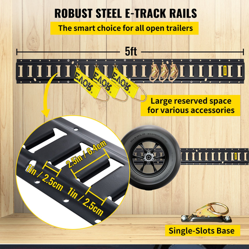 VEVOR E Track Tie-Down Rail Kit, 30PCS 5FT E-Tracks Set Περιλαμβάνει 4 χαλύβδινες ράγες &amp; 2 μονή υποδοχή &amp; 8 O rings &amp; 8 Tie-Offs με D-Ring &amp; 8 End Caps, Αξεσουάρ ασφάλισης για φορτίο, μοτοσικλέτες και Ποδήλατα