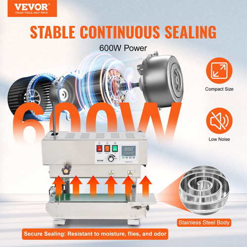 VEVOR Continuous Bag Band Sealing Machine Vertical Band Sealer από ανοξείδωτο χάλυβα