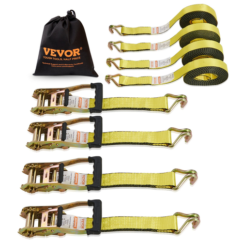 Ιμάντες δεσίματος καστάνιας VEVOR (4PK), αντοχής σπασίματος 10000 lb, διπλός γάντζος J Περιλαμβάνει 4 κορδόνια Premium 2&quot; x 27&#039; με επενδυμένες λαβές, για μετακίνηση ασφάλισης φορτίου, συσκευών, εξοπλισμού γκαζόν