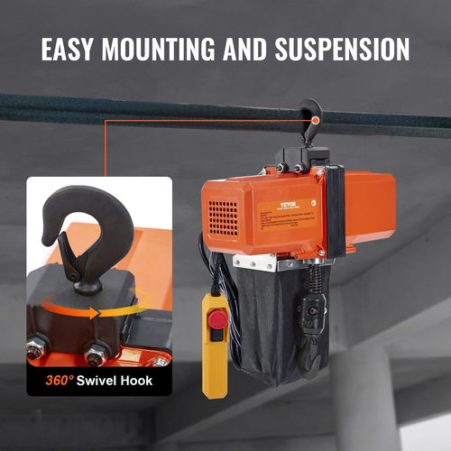 VEVOR Electric Chain Hoist Μονοφασικό ανυψωτικό γερανού 1100 lbs Φορτίο 15 ft Ανύψωση