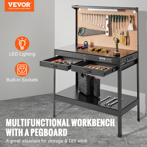 VEVOR Πολυλειτουργικός πάγκος εργασίας 48x24&quot; με πρίζες για τραπέζι εργασίας Pegboard