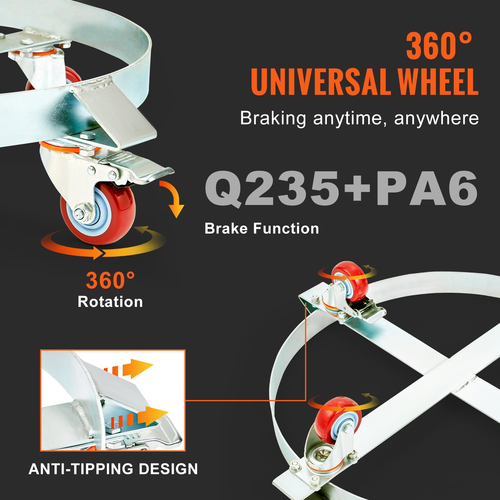 VEVOR 55 γαλονιών βαρέως τύπου Drum Dolly, χωρητικότητα 1000 λίβρες, Barrel Dolly Cart Drum Caddy, Hand Truck Capacity Dollies με ατσάλινο πλαίσιο 4 περιστρεφόμενος τροχός τροχών, για χειρισμό τυμπάνων αποθήκης