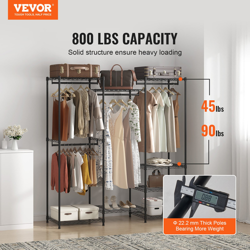 Βάση ρούχων VEVOR Heavy Duty, ράφι ρούχων κυλιόμενο με 4 ράβδους κρεμάσματος &amp; 8 επίπεδα αποθήκευσης, προσαρμοσμένη προσαρμοσμένη βάση ντουλάπας, ανεξάρτητη ντουλάπα για κρεμαστά ρούχα, χωρητικότητα 800 λίβρες