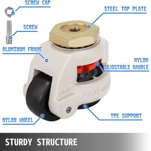 VEVOR 4 Pack Leveling Caster GD-80S Stem Mounted Footmaster Leveling Caster 1102 lbs ανά νάιλον τροχούς ισοπεδωτικού τροχού και μαξιλαράκι NBR (GD-80S)