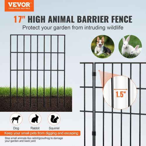 VEVOR Animal Barrier Fence 28 Pack, 17in(H) x30ft(L), Υπόγεια Διακοσμητική Περίφραξη Κήπου με Διάστημα Ακίδων 1,5 ίντσας, Μεταλλικός φράχτης σκύλου για την αυλή και το εξωτερικό αίθριο