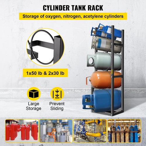 Ράφι δεξαμενής ψυκτικού VEVOR με 1x50 lb, 2x30 lb και 3 μικρά φιαλίδια, ράφι κυλίνδρων φιαλών ψυκτικού 48,5x15x11 ιντσών Ράφια κυλίνδρων αερίου και θήκες για αποθήκευση οξυγόνου αερίου