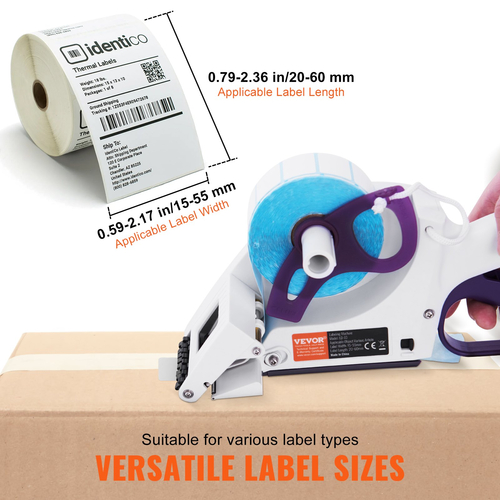VEVOR Manual Label Applicator, 0,59-2,17 ίντσες Label Width, 0,79-2,36 in Label Length, φορητό μηχάνημα ετικετών χειρός με ρολό ετικετών και ρολό TPR για στρογγυλά μπουκάλια, κουτιά, ετικέτες φρούτων