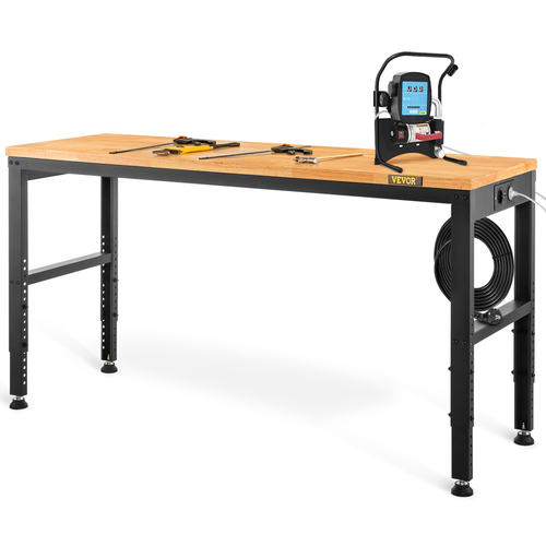 VEVOR Πάγκος Εργασίας Ρυθμιζόμενο Ύψος, 122cm ΠΧ 61cm ΔΧ 97cm Υ Τραπέζι γκαράζ με 72 – 97 cm Ύψος &amp; χωρητικότητα φόρτωσης 900KG, με πρίζες ρεύματος &amp; σκληρό ξύλο πάνω &amp; μεταλλικό πλαίσιο &amp; ποδαράκια, για σπίτι γραφείου