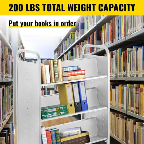 VEVOR Book Cart, 200lbs Library Cart, Rolling Book Cart 35x19x49 Inch Ράφια με κλίση διπλής όψης σχήματος W με ρόδες 4 ιντσών που κλειδώνουν, για ράφια σπιτιού γραφείου και φορτηγό σχολικών βιβλίων σε λευκό χρώμα