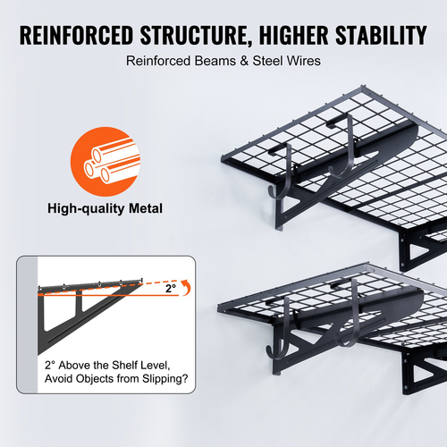 Ράφια αποθήκευσης VEVOR Garage, 2 Pack, 4 x 2 ft Ράφια γκαράζ βαρέως τύπου Επιτοίχια, χωρητικότητα φόρτωσης 502 λίβρες (Συνολική) Πλωτά ράφια αποθήκευσης γκαράζ, Κατάλληλα για κατάστημα, υπόστεγο, αποθήκευση γκαράζ