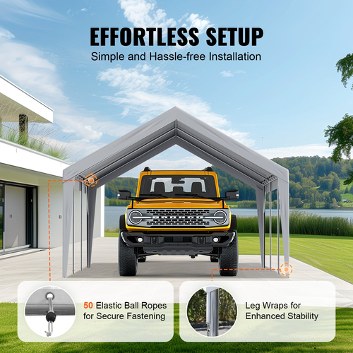 Ανταλλακτικό κάλυμμα κουβούκλιο VEVOR Carport 13 x 20 ποδιών, προστατευτικό κάλυμμα για σκηνές γκαράζ βαρέως τύπου αδιάβροχο και προστασία από την υπεριώδη ακτινοβολία, Εύκολη εγκατάσταση με μπάντζες μπάλας, γκρι (Μόνο επάνω κάλυμμα, δεν περιλαμβάνεται πλαίσιο)