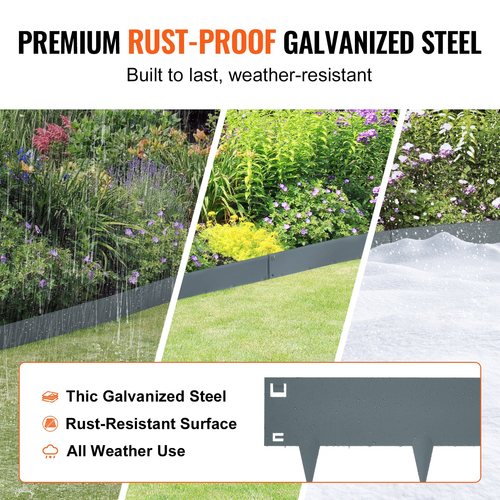 VEVOR Steel Landscape Borders, 5-pack Steel Garden Edge Borders, 39&quot; L x 3&quot; H Straps, Hammer-in Border, Bendable Metal Landscape Horse for Yard, Garden, Lawn, Spike Ύψος 3,15&quot;, Σκούρο γκρι