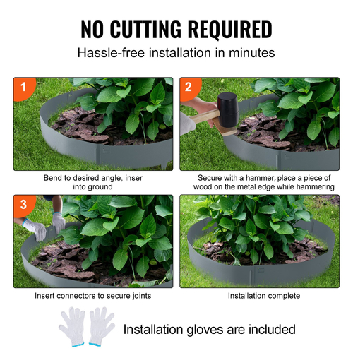 VEVOR Steel Landscape Borders, 5-pack Steel Garden Edge Borders, 39&quot; L x 3&quot; H Straps, Hammer-in Border, Bendable Metal Landscape Horse for Yard, Garden, Lawn, Spike Ύψος 3,15&quot;, Σκούρο γκρι
